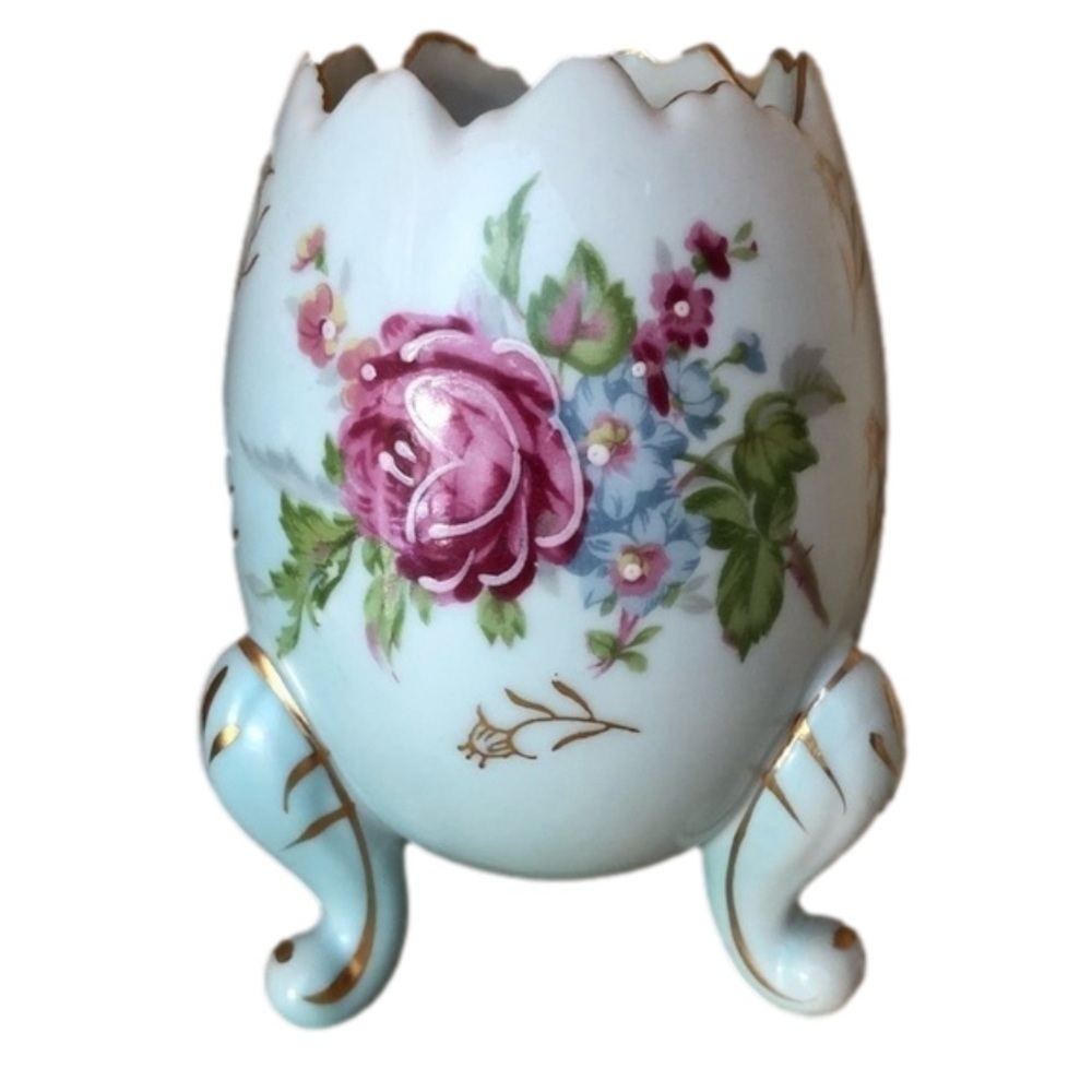 Vintage Napcoware hand painted porcelain floral egg shaped vase